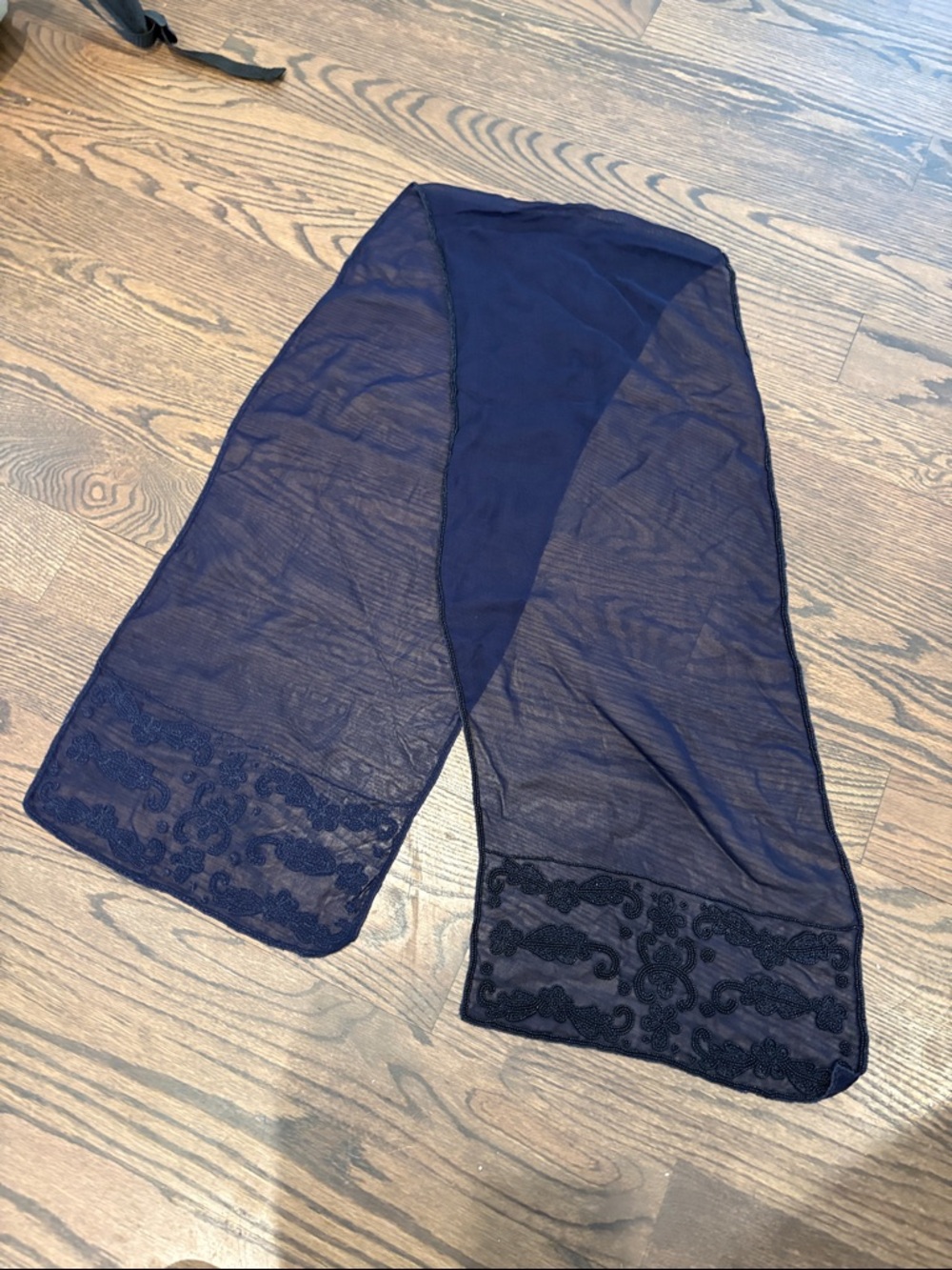 Sheer Navy Scarf with beaded Trim